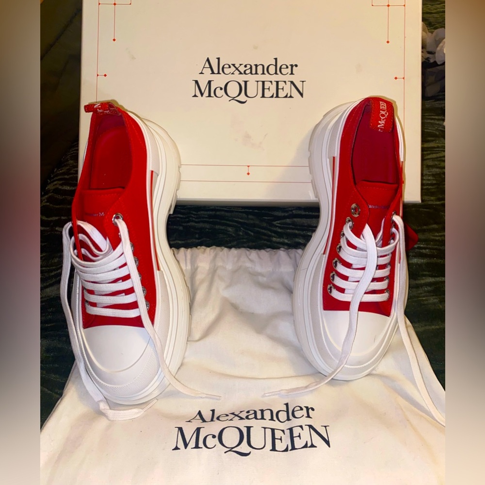 Alexander McQueen- Red Tread Slick Sneakers